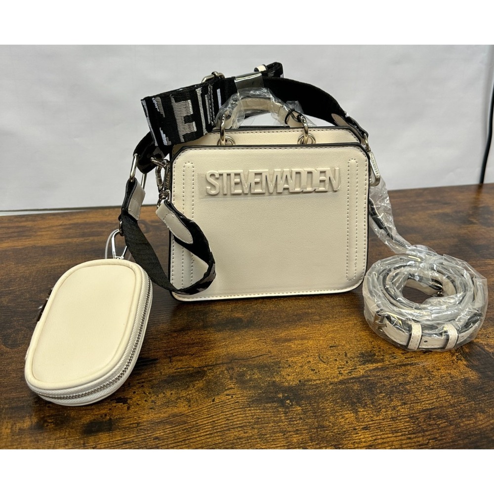 Steve Madden Bevelyn Mini Crossbody Bag w/ Logo Strap & Pouch One Size Vanilla - Picture 16 of 16
